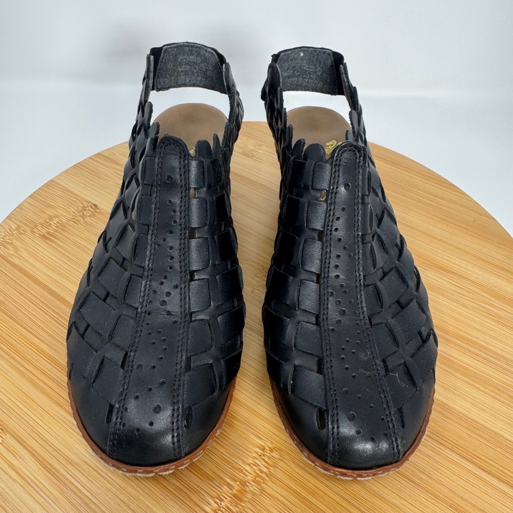 Rieker Antistress Black Woven Leather Slingback Block Heel Sandals EU 36 - Picture 2 of 11